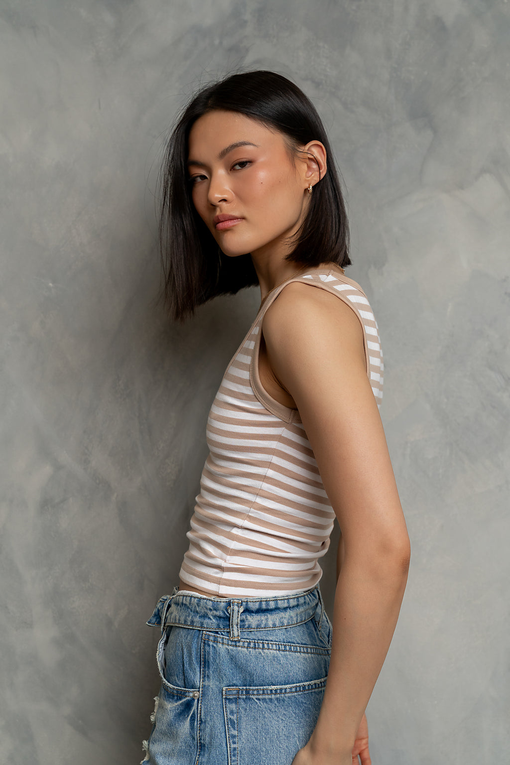 Kylen Striped Tank Top in Tan