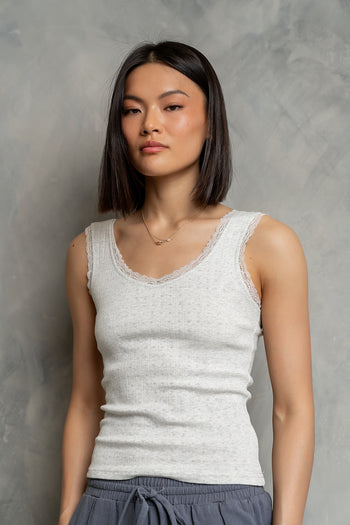 Mackie Lace Trim Tank in Heather Grey