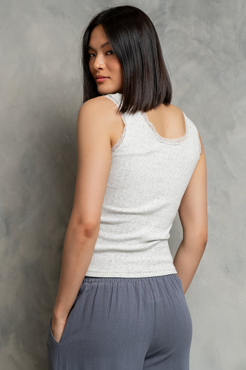 Mackie Lace Trim Tank in Heather Grey