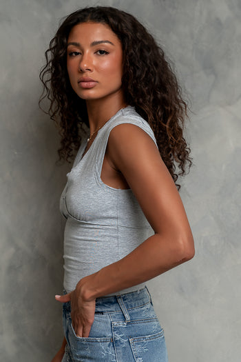 Kinzey Lace Trim Top in Heather Grey