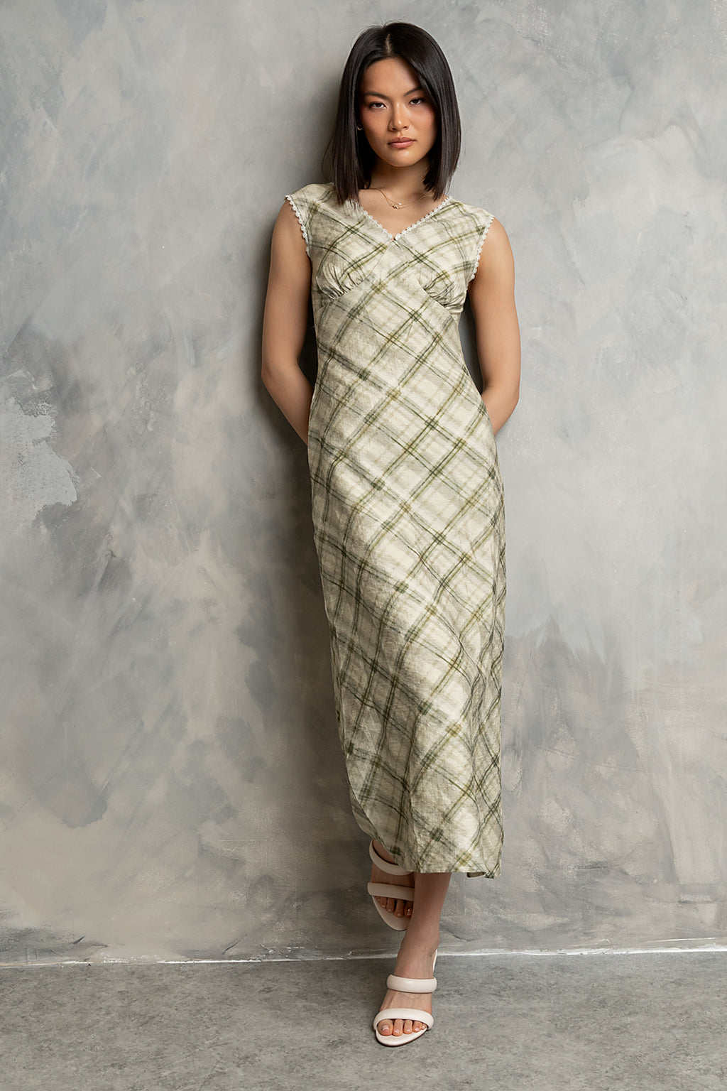 Yolanda Plaid Maxi Dress L / Green