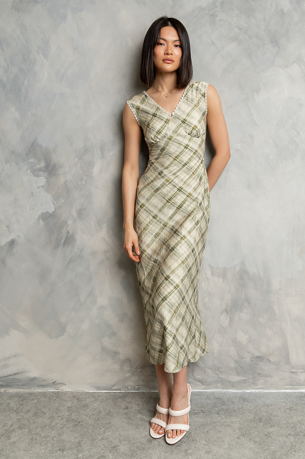Yolanda Plaid Maxi Dress L / Green