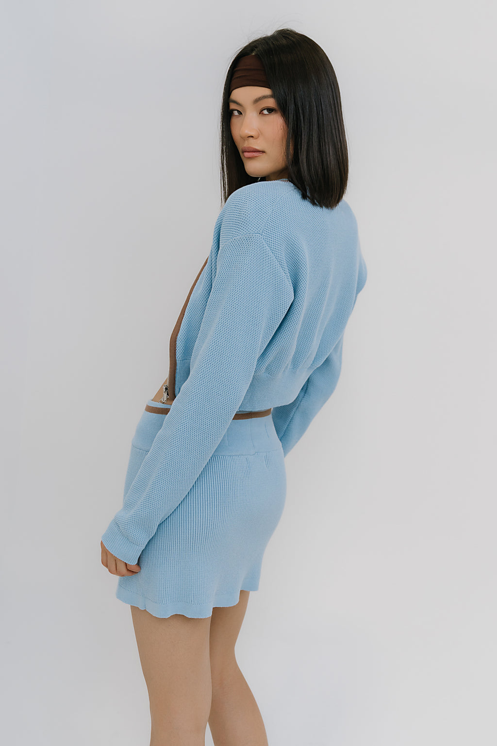 Rosie Ribbed Mini Skirt in Blue