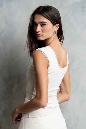 Sawyer Lace Trim Tank Top in Bone
