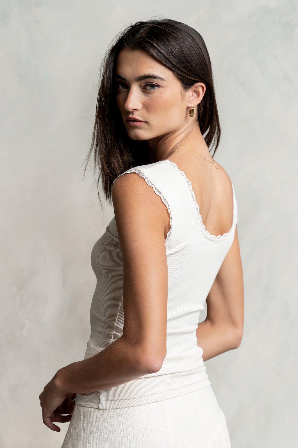Sawyer Lace Trim Tank Top in Bone