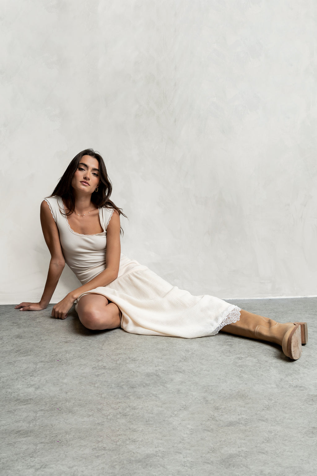 Sawyer Lace Trim Tank Top in Bone