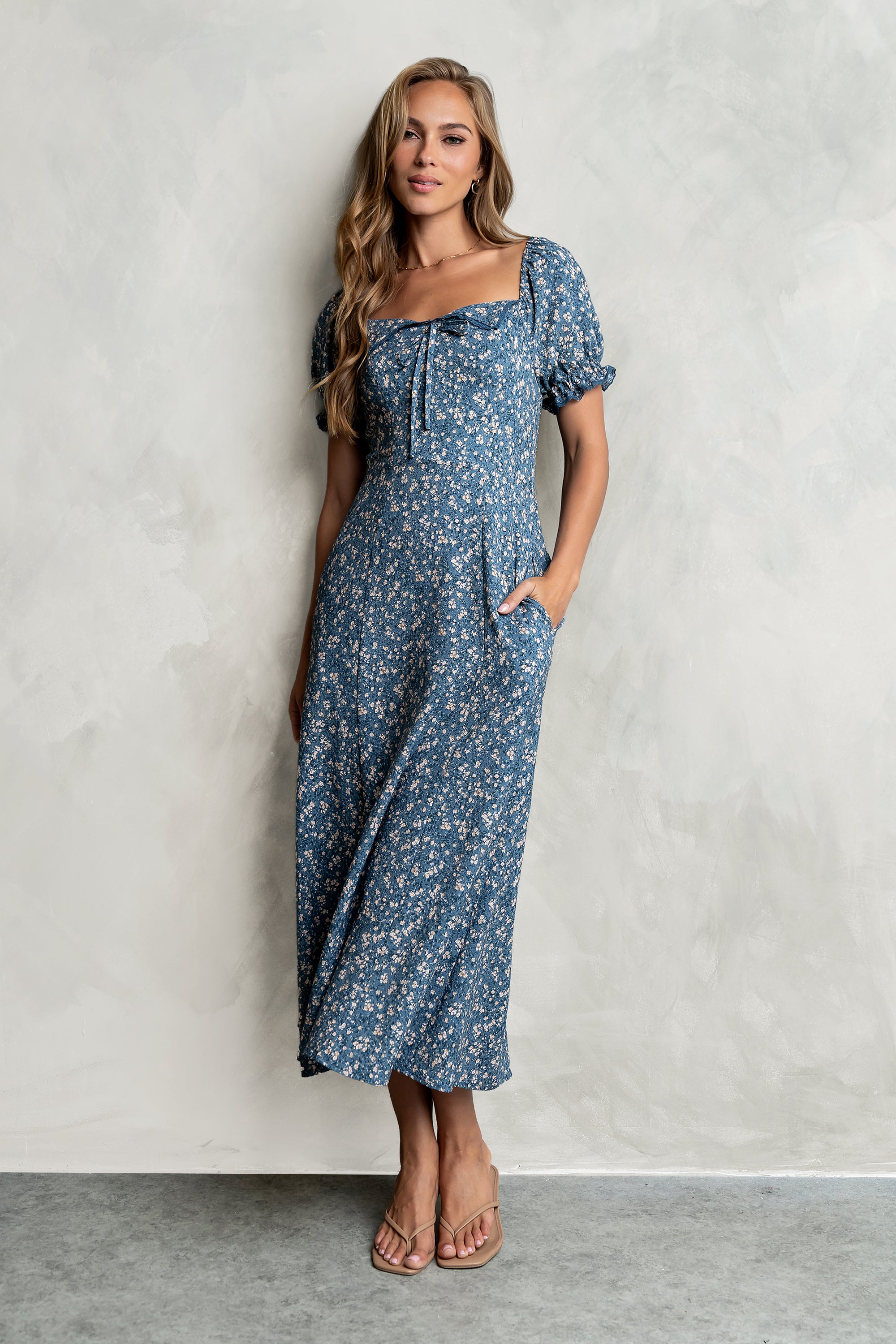 Carter Floral Midi Dress M / Blue