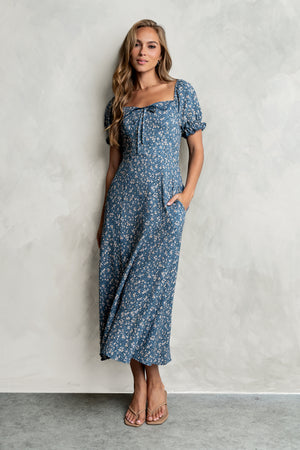 Carter Floral Midi Dress M / Blue