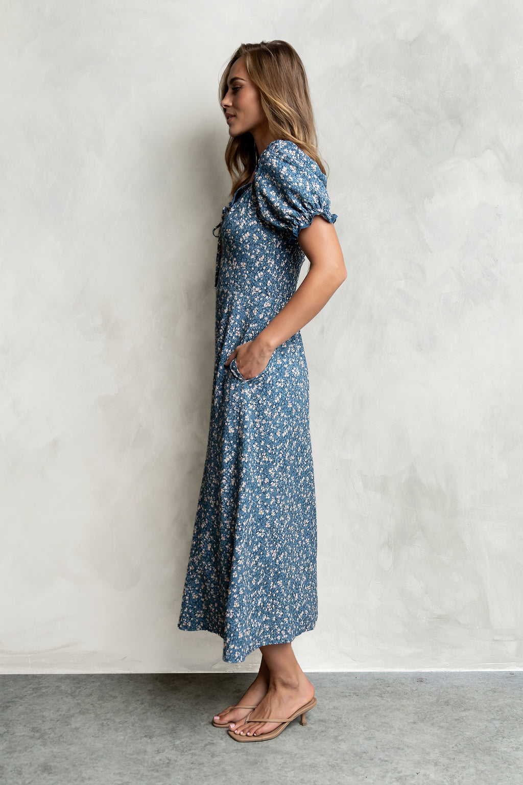 Carter Floral Midi Dress M / Blue