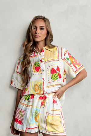 Nadine Collared Abstract Top