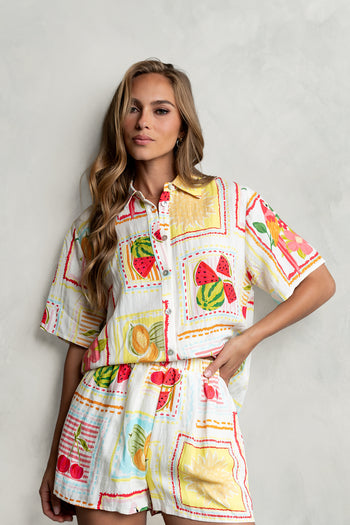 Nadine Collared Abstract Top