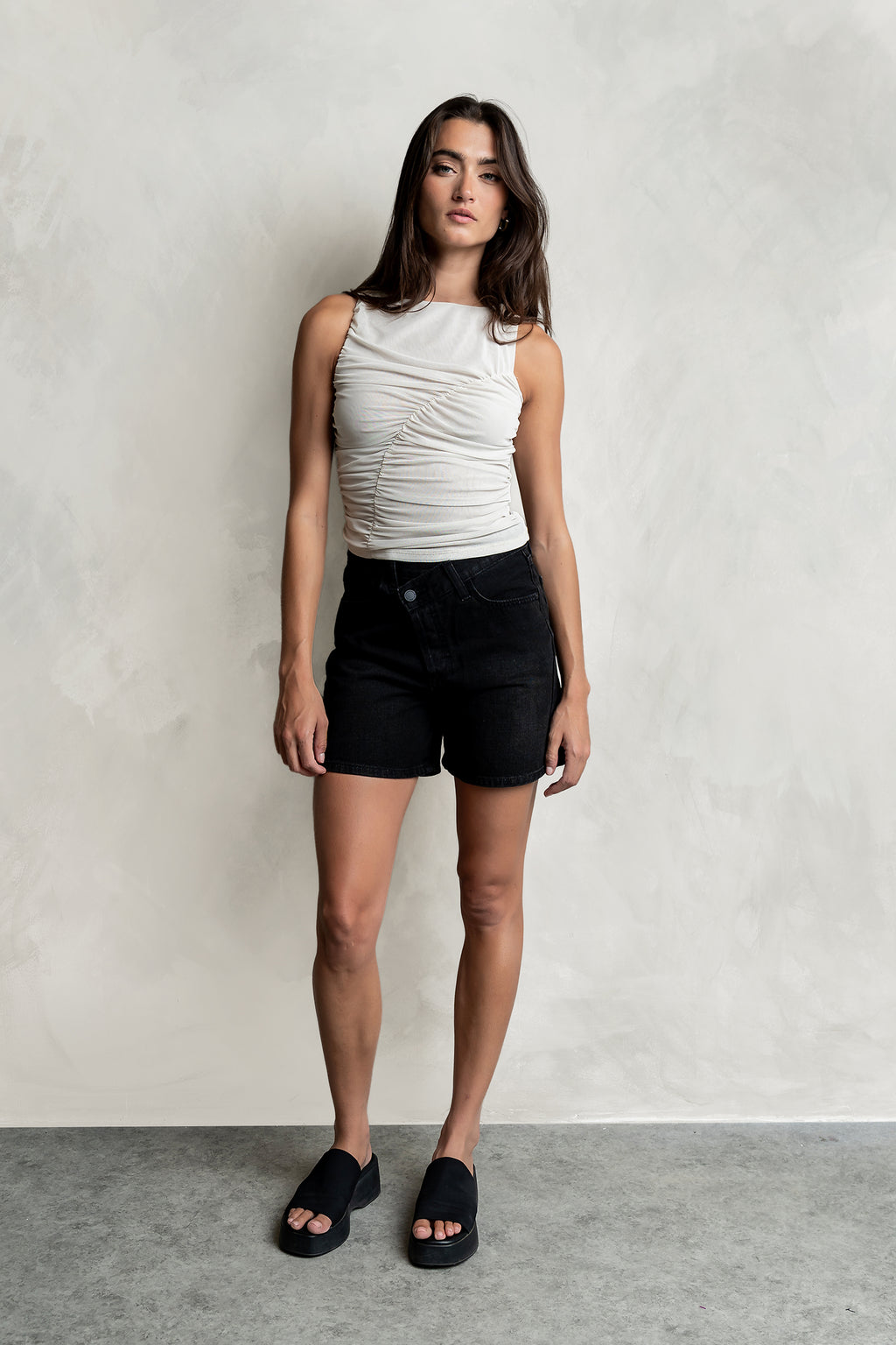 Melly Diagonal Ruched Top in Bone