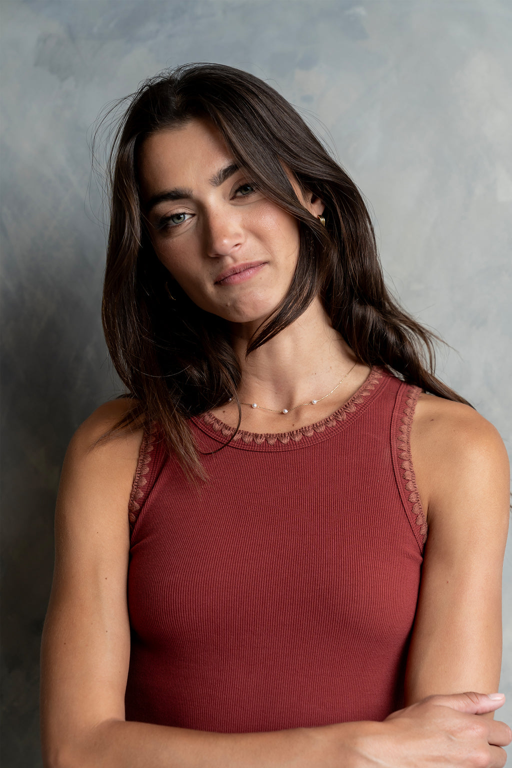 Leia Contrast Tank Top in Brick