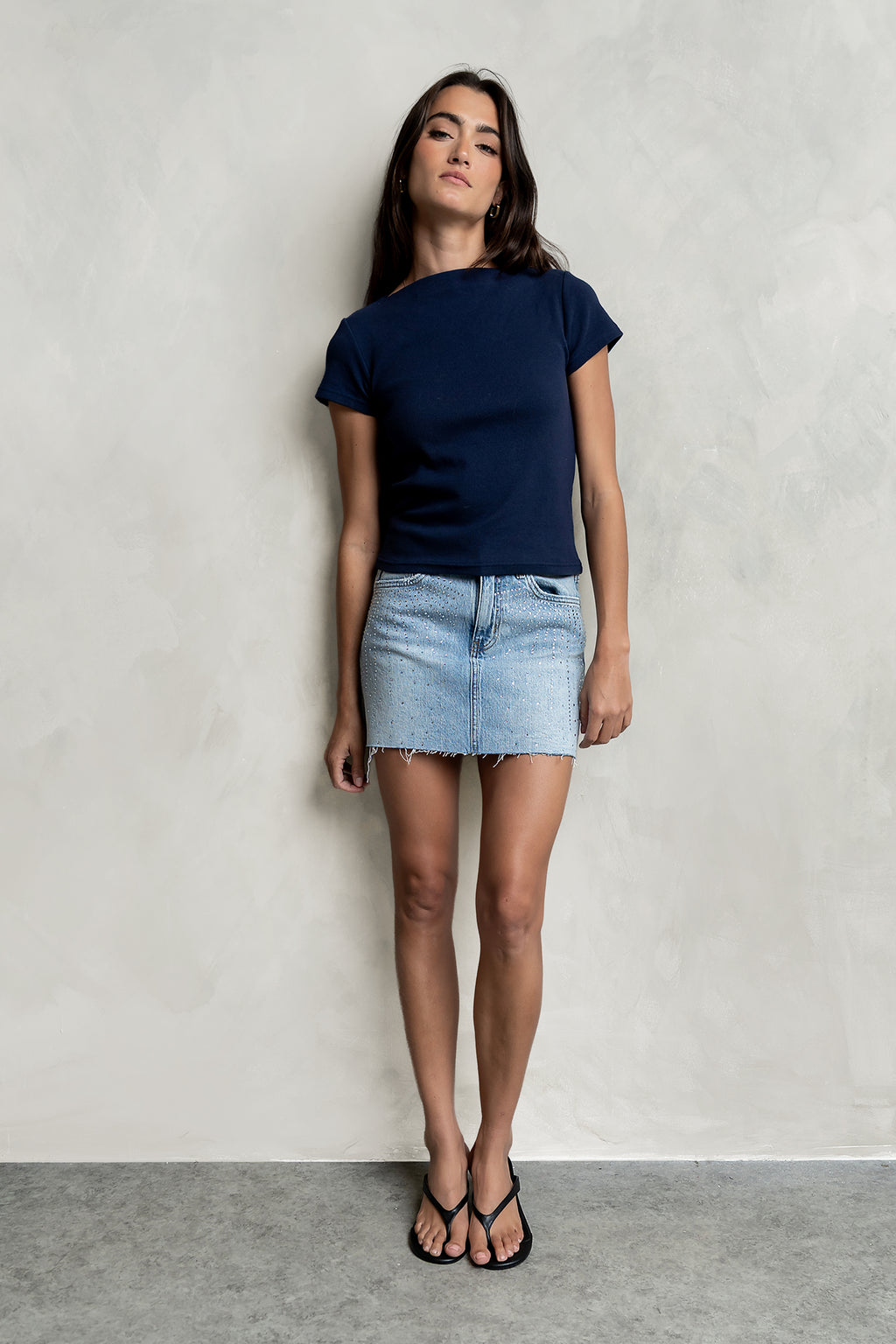 Kysa Rhinestone Denim Skirt
