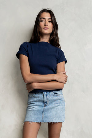 Kysa Rhinestone Denim Skirt