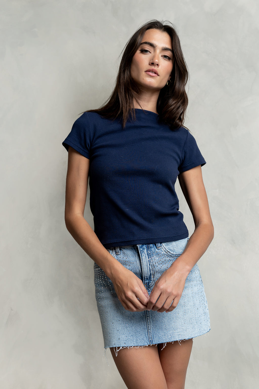 Kysa Rhinestone Denim Skirt