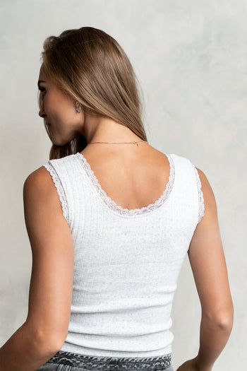 Mackie Lace Trim Tank in Heather Grey