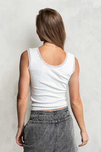 Mackie Lace Trim Tank in Heather Grey