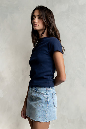 Kysa Rhinestone Denim Skirt