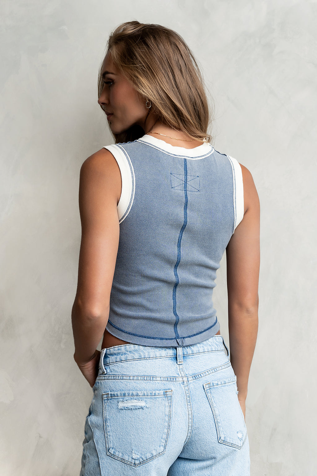 Lilah Reverse Seam Tank in Indigo