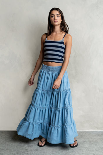 Taisley Striped Cropped Tank in Navy