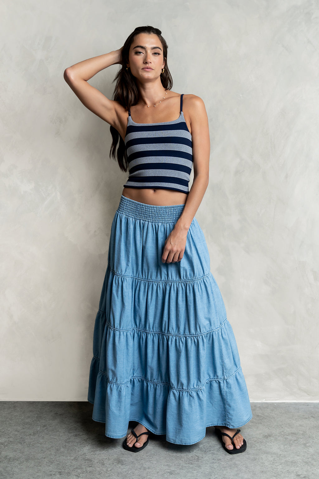 Taisley Striped Cropped Tank in Navy