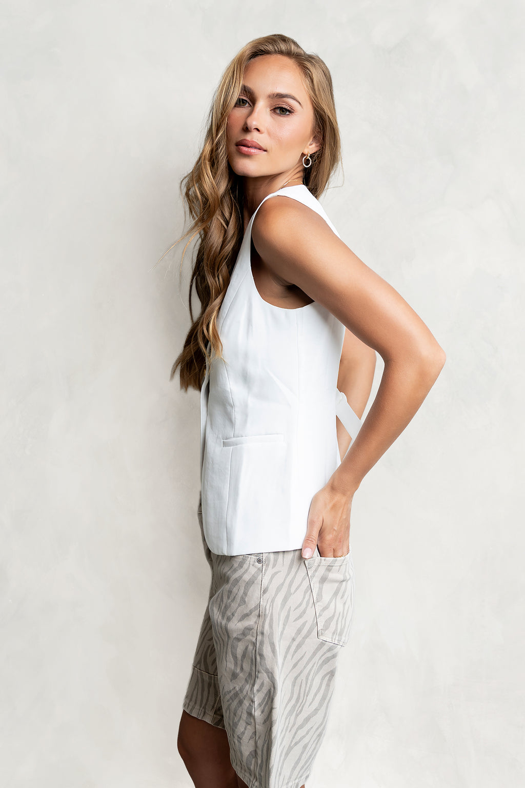 Penny Button Up Vest in White