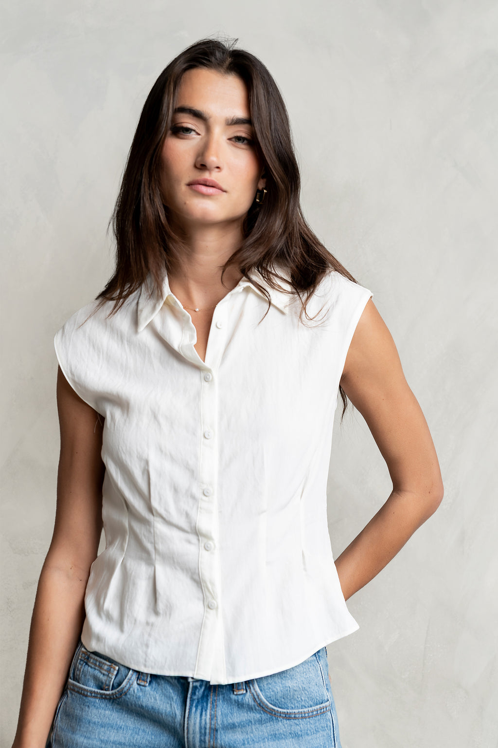 Jacob Button Up Top in Ivory