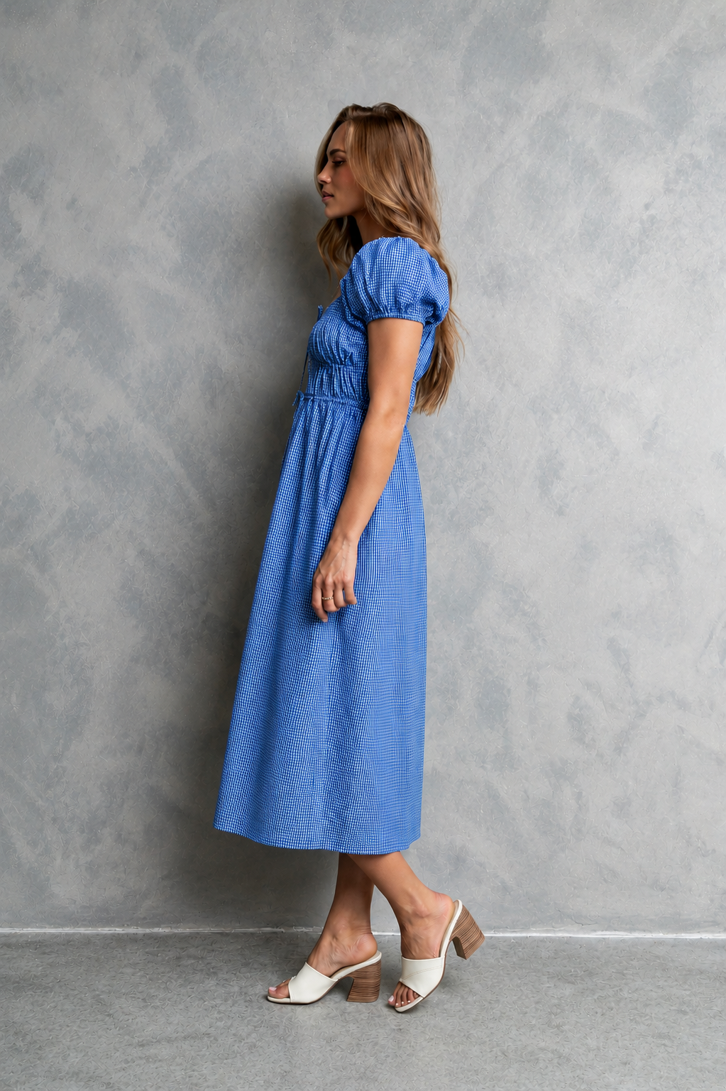blue plaid midi dress ASTR the Label | Ginny Plaid Halter Midi Dress in Blue Plaid