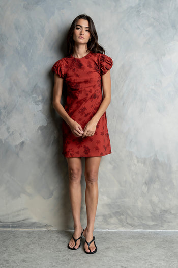 Arianna Floral Mini Dress in Brick