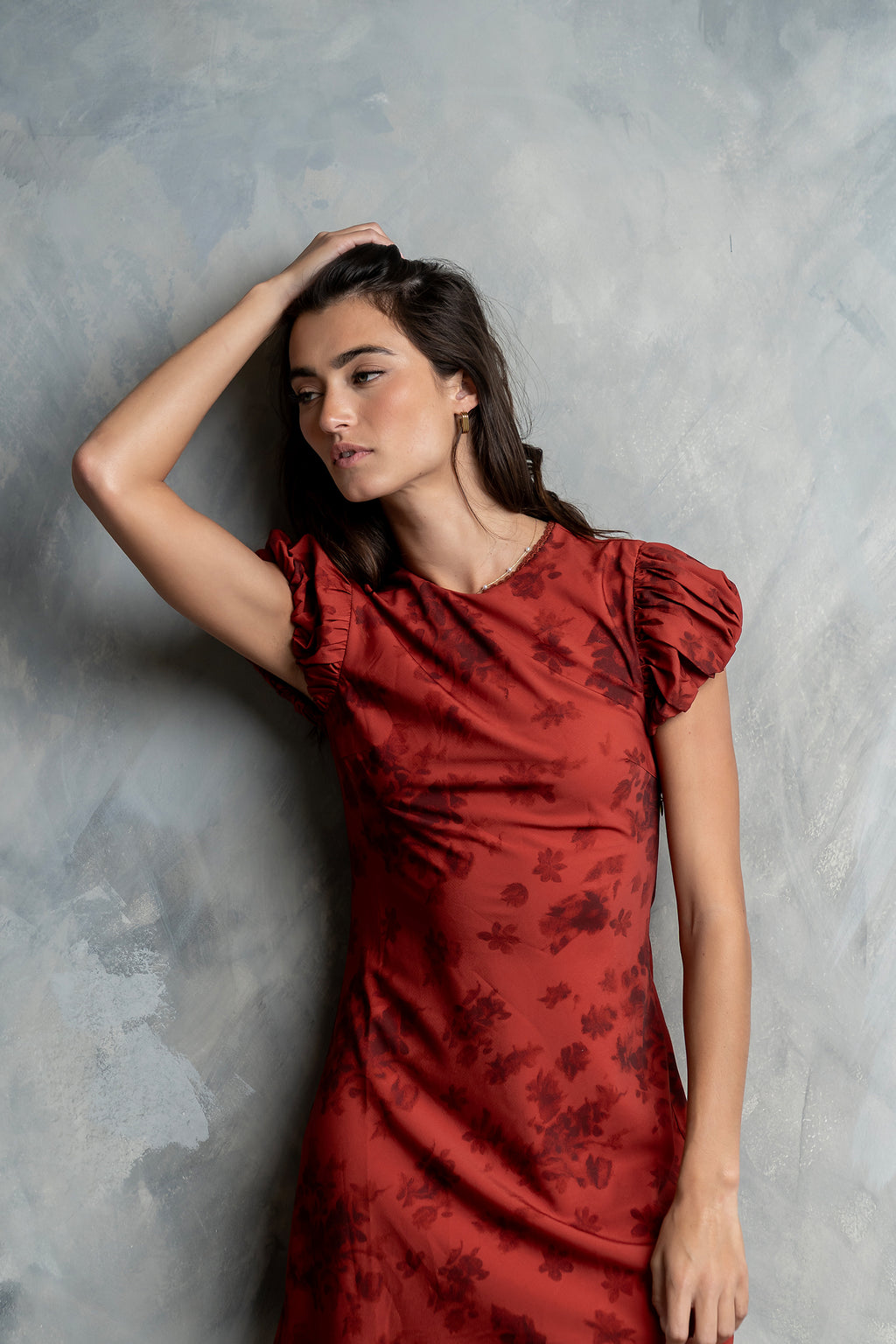 Arianna Floral Mini Dress in Brick