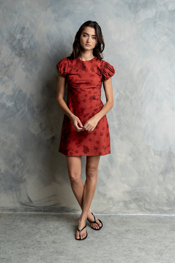 Arianna Floral Mini Dress in Brick