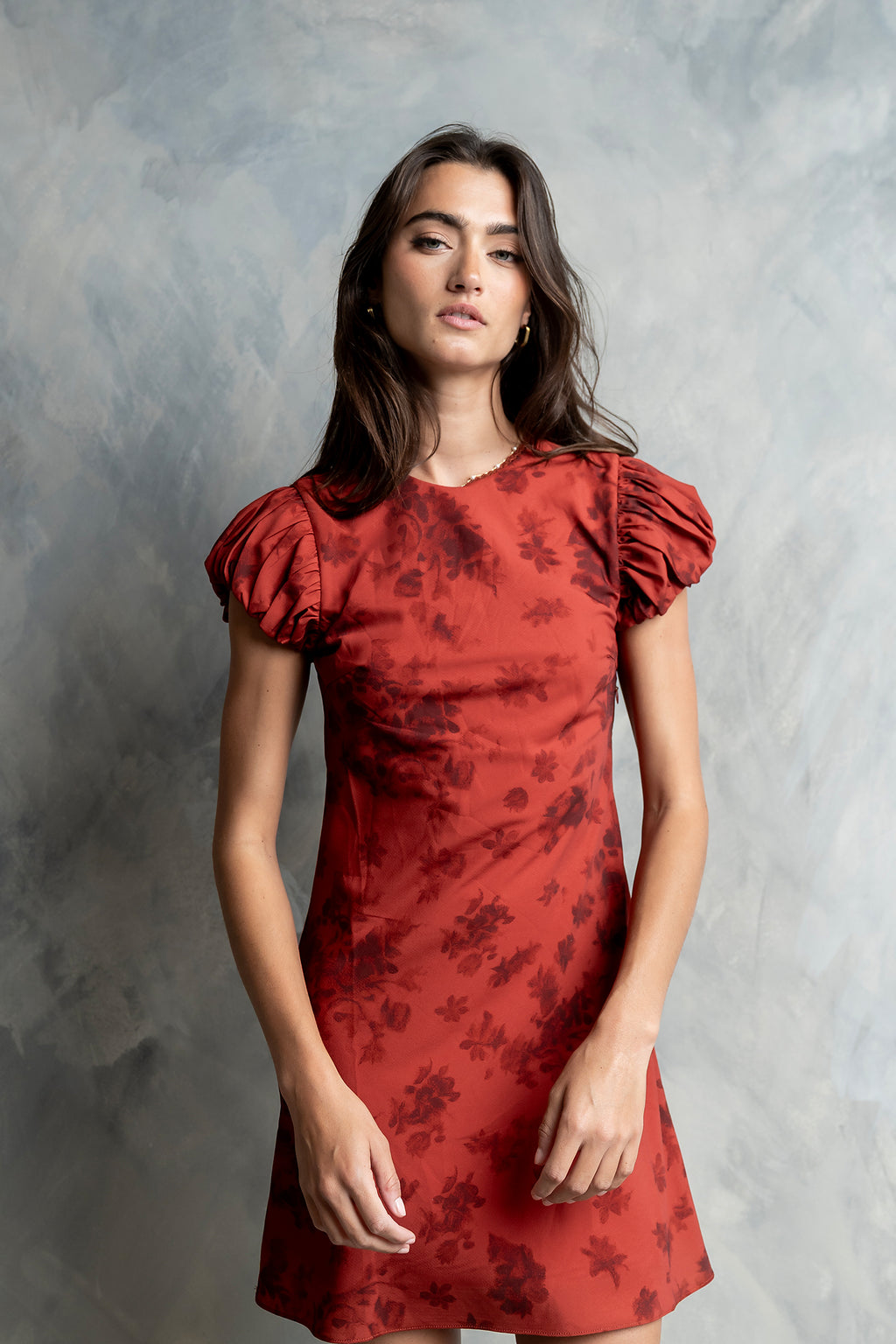 Arianna Floral Mini Dress in Brick