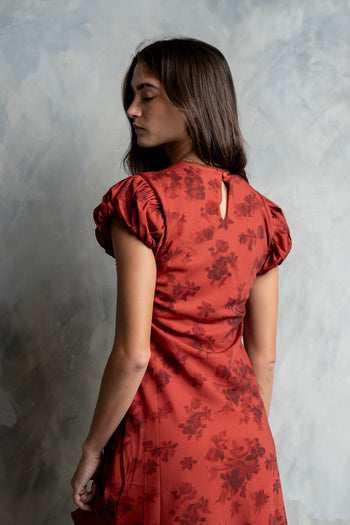 Arianna Floral Mini Dress in Brick