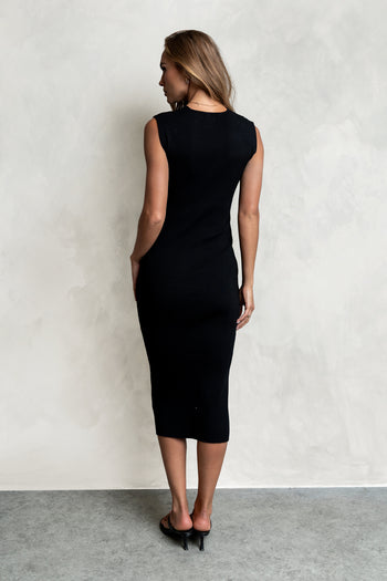 Jade Ribbed Maxi Dress in Black