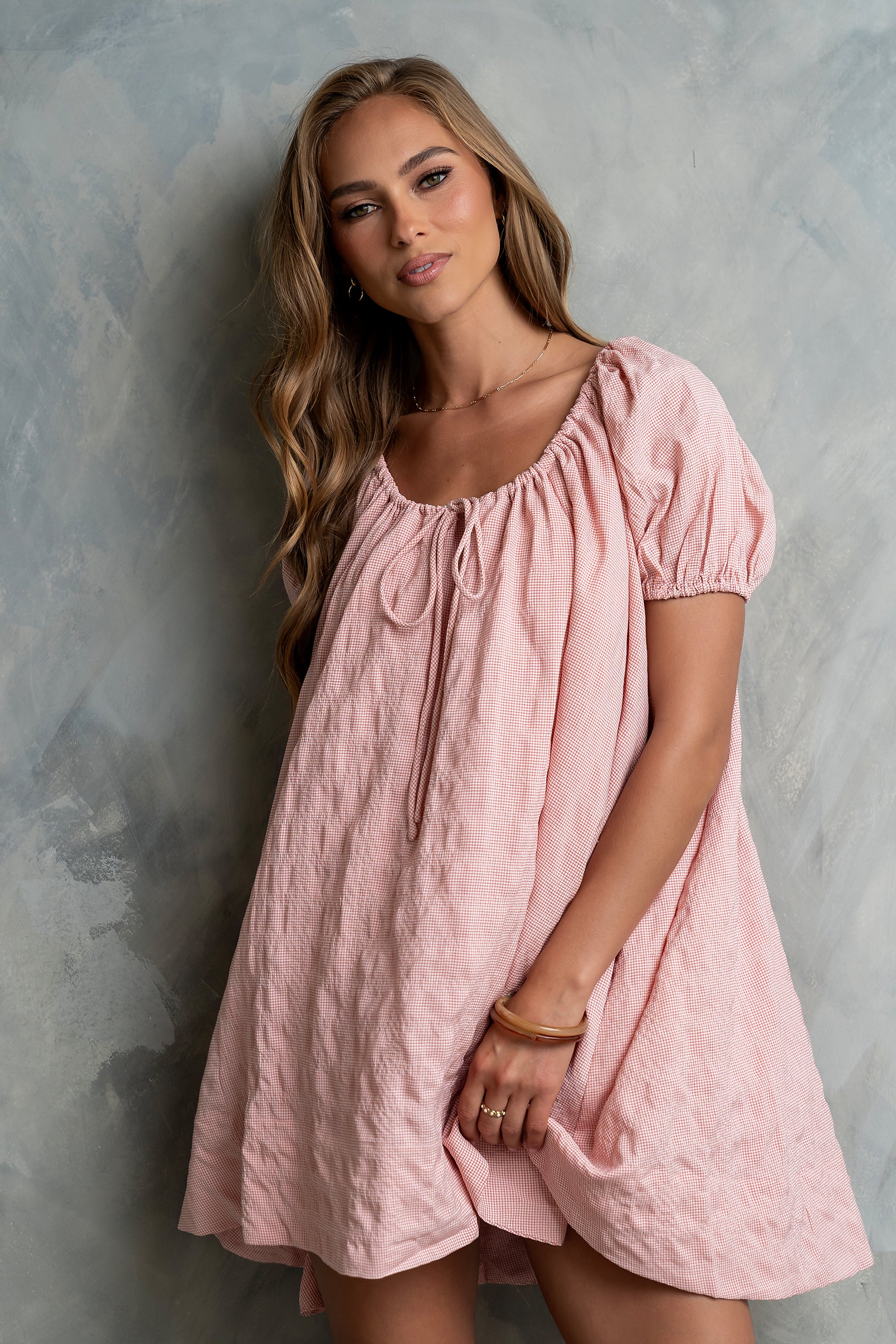 Charlie Gingham Mini Dress in Pink M / Pink