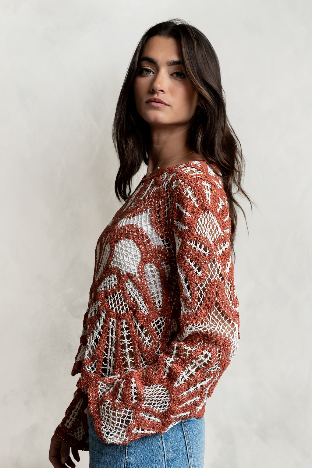 Rosa Crochet Top in Brick