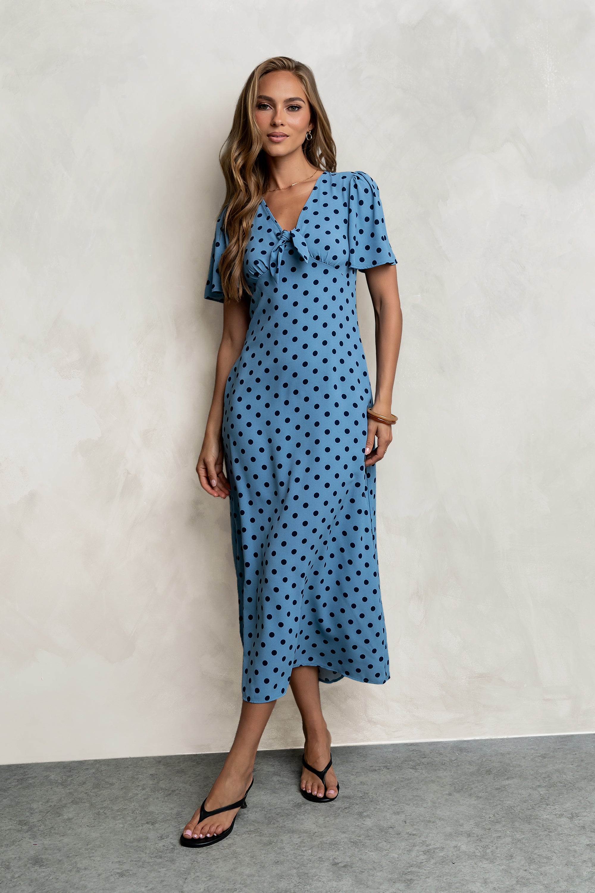 Tate Polka Dot Midi Dress M / Blue