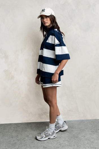 Farah Striped Quarter Zip Top in Navy