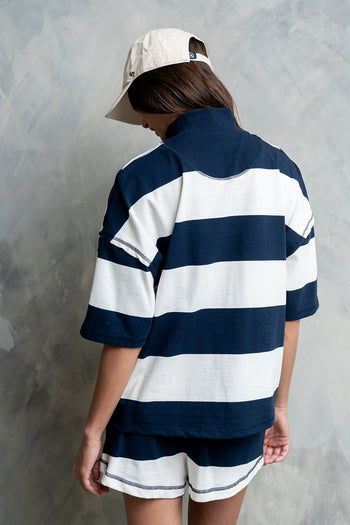 Farah Striped Quarter Zip Top in Navy