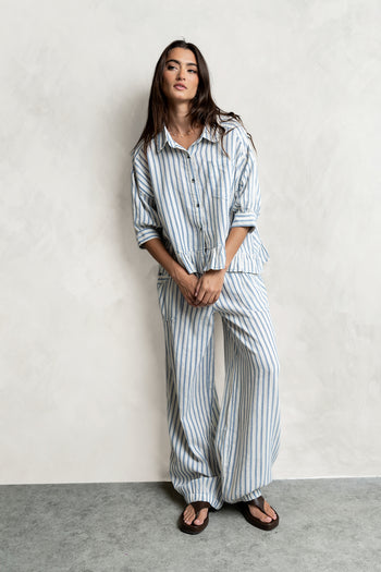 Janey Striped Collared Blouse in Denim
