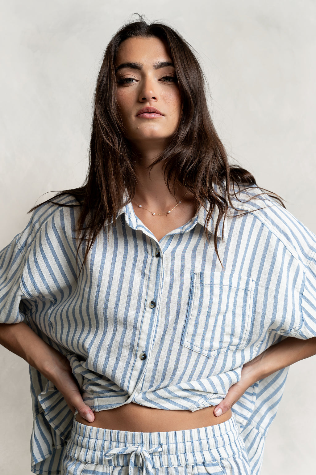 Janey Striped Collared Blouse in Denim
