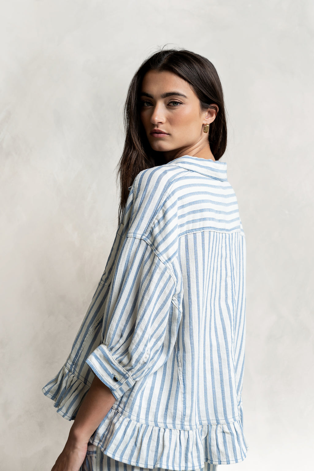 Janey Striped Collared Blouse in Denim