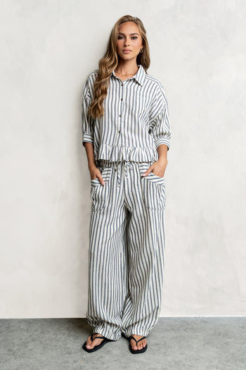 Janey Striped Collared Blouse in Black