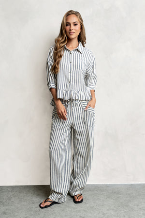 Janey Striped Collared Blouse in Black