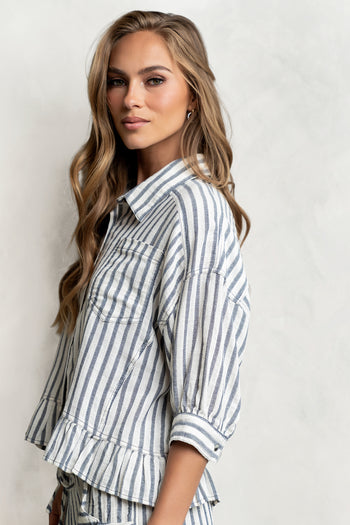 Janey Striped Collared Blouse in Black
