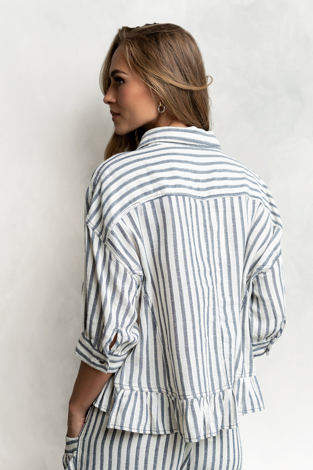 Janey Striped Collared Blouse in Black