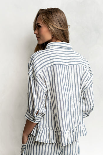Janey Striped Collared Blouse in Black