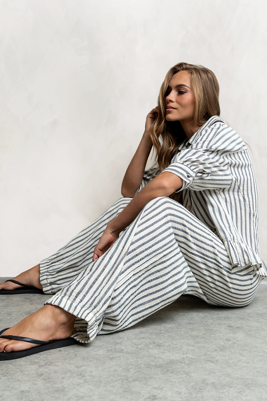 Janey Striped Collared Blouse in Black