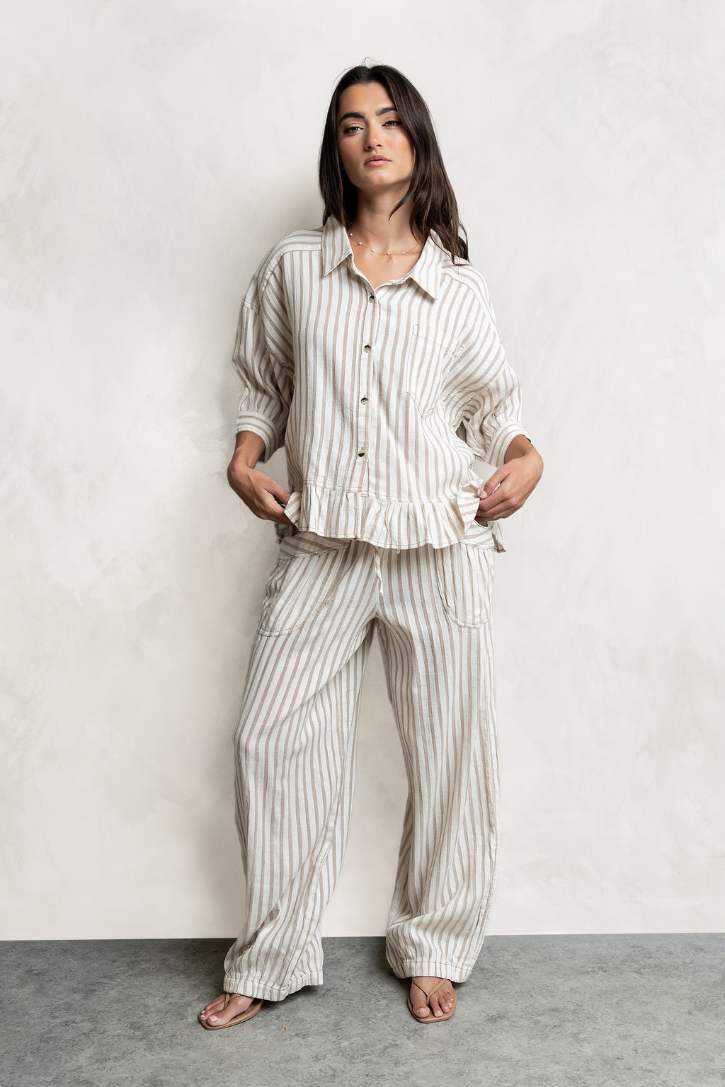 Janey Striped Pants in Taupe